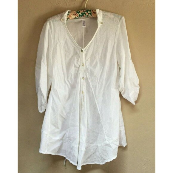 Deca  Paris Womens Size T3 White V-Neck Button Up Roll-Tab Sleeve Tunic Top - Picture 1 of 9